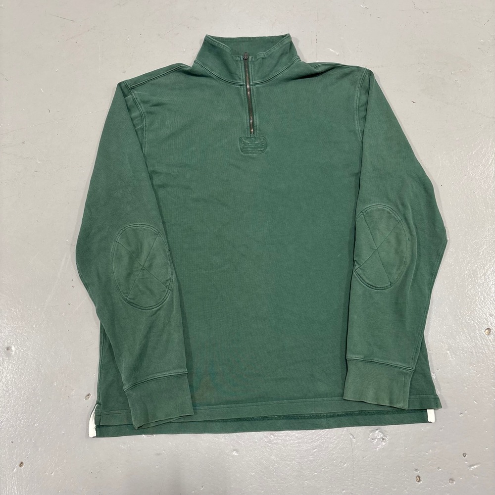J.Crew Mens XLT Green Ribbed Quarter Zip Pullover Elbow Patches Tall